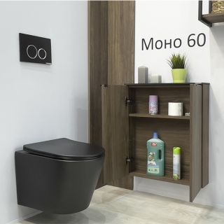 Шкаф подвесной Comforty Моно-60 дуб тёмно-коричневый с черной столешницей